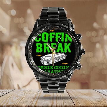 Discover Halloween Programmer Coder Software Web Developer Coding 3 Calendar Steel Band Watch