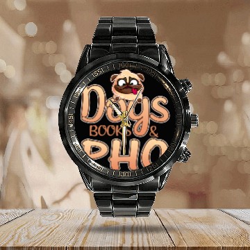 Discover Book Lover Dogs Books and Pho Noodle Calendar Steel Band Watch