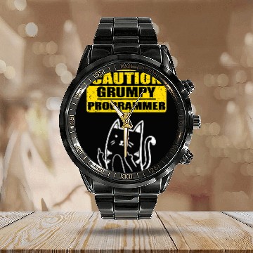 Discover Working Caution Grumpy Programmer Colleague Sarcastic Cat Calendar Steel Band Watch