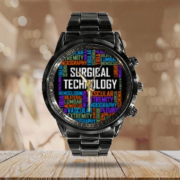Discover Surgical Technology Words Gift Tech Technologist Surgeon Calendar Steel Band Watch