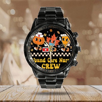 Discover Wound Care nurses Crew Pumpkin Pie Fall Leaf Thanksgiving Baseball Tees Calendar Steel Band Watch