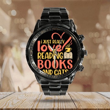 Discover Book Lover Quote Cat Lover Pun Book Reading Text Design Baseball Tees Calendar Steel Band Watch