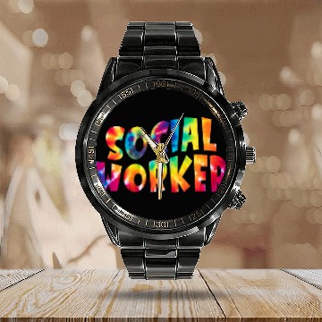 Discover Social Worker tie dye minimalistic graphic Baseball Tees Calendar Steel Band Watch