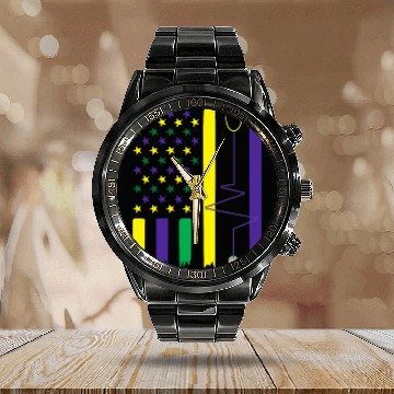Discover Mardi Gras US Flag Stethoscope Parade nurses Nursing Baseball Tees Calendar Steel Band Watch