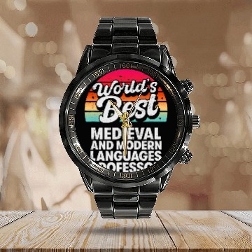 Discover Worlds Medieval and Modern Languages Professor Calendar Steel Band Watch