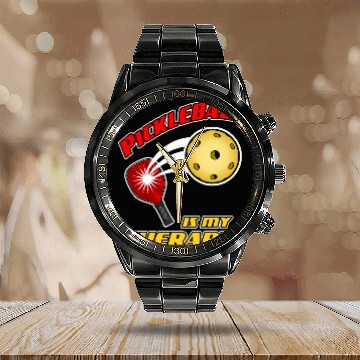 Discover Funny Saying Pickleball Player Paddle Calendar Steel Band Watch