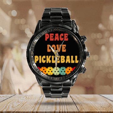Discover Funny Pickleball Peace Love Pickleball Player Calendar Steel Band Watch