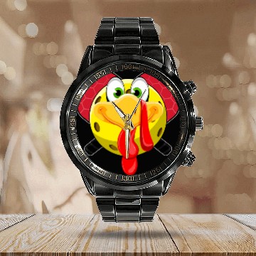 Discover Funny Turkey Face Pickleball Ball Fall Vibes Thanksgiving Calendar Steel Band Watch