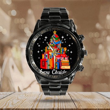 Discover Merry Christmas Tree Love Reading Books Librarian xmass Tree Baseball Tees Calendar Steel Band Watch
