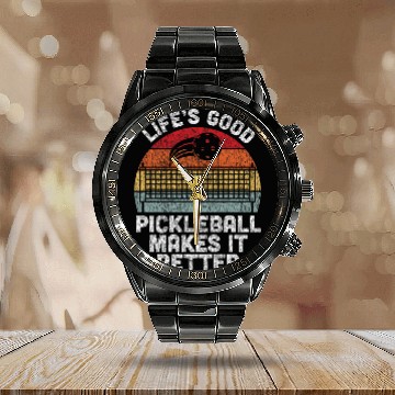 Discover Funny Pickleball Lifes Good Pickleball Makes it Better Calendar Steel Band Watch Calendar Steel Band Watch