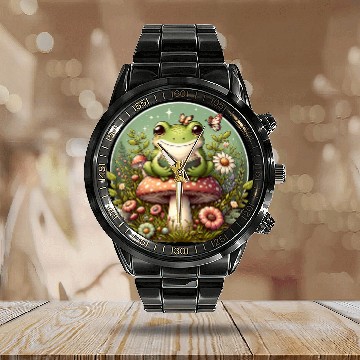 Discover Cute Cottagecore Aesthetic Frog Mushroom Reading Book Baseball Tees Calendar Steel Band Watch