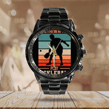 Discover Funny Pickleball My Retirement Plan Play Pickleball Baseball Tees Calendar Steel Band Watch
