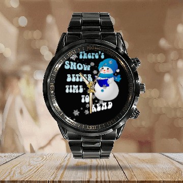 Discover Book Lover Snowflakes Pattern Snowy Reader Snowmen Calendar Steel Band Watch