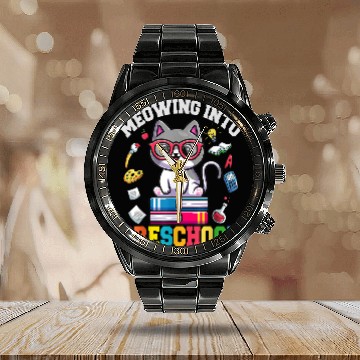 Discover Meowing Into Preschool Funny Back O School Cat Lovers Baseball Tees Calendar Steel Band Watch