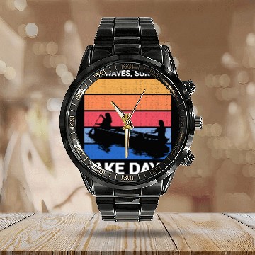Discover Boat Waves Sun Rays Lake Days Summer Calendar Steel Band Watch Lake Baseball Tees
