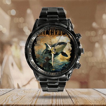 Discover Boat thrower orcas ocean Calendar Steel Band Watch