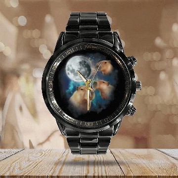 Discover 3 capybarass Howling At Moon Funny Weird Cursed Meme Zip Calendar Steel Band Watch