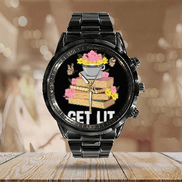 Discover Get Lit Reading Quotes Introvert Bookworm Book Lover Zip Calendar Steel Band Watch