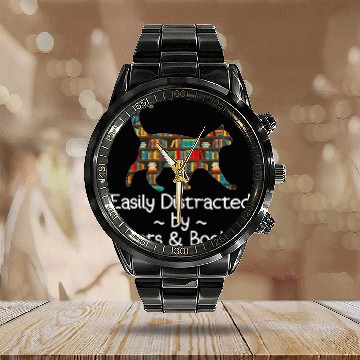 Discover Book Reader Gift Easily Distracted By Cats And Books Zip Calendar Steel Band Watch