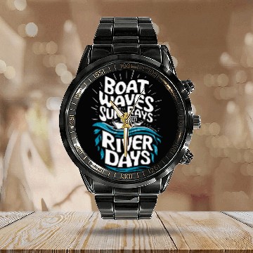 Discover Boat Waves Sun Rays River Days 2 Calendar Steel Band Watch