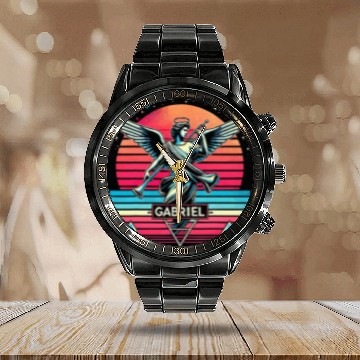 Discover Archangel Gabriel Catholic Christianity Guardian Angel 2 Baseball Tees Calendar Steel Band Watch