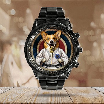 Discover Corgi in Jiu Jitsu Gi Calendar Steel Band Watch