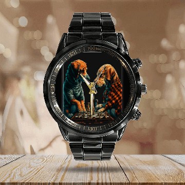 Discover Dog Labrador Chess Player Lady King Calendar Steel Band Watch
