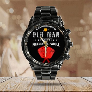Discover Mens Distressed Pickleball Paddle Retired Grandpa Calendar Steel Band Watch