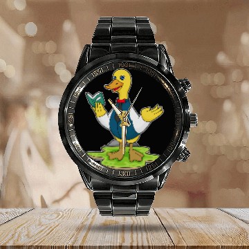 Discover Duck Reading Book Calendar Steel Band Watch