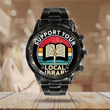 Discover Support Your Local Library Book Lovers 2 Calendar Steel Band Watch