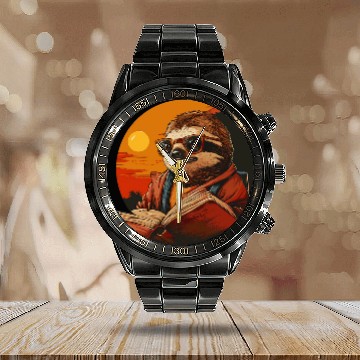 Discover Funny Lazy Sloth Teacher Calendar Steel Band Watch
