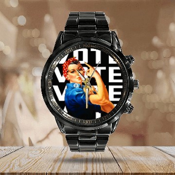 Discover Vote Womens Equal Rights Rosie the Riveter Worker Solidarity Calendar Steel Band Watch