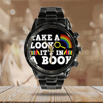 Discover Reading Book Lover Rainbow Take A Look Its In A Book Baseball Tees Calendar Steel Band Watch