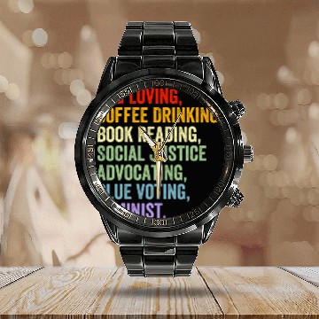 Discover Dog Loving Coffee Drinking Book Reading Social Justice Baseball Tees Calendar Steel Band Watch