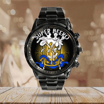 Discover Superbeero Funny Beer Lover Superhero Comic Book Fan Calendar Steel Band Watch