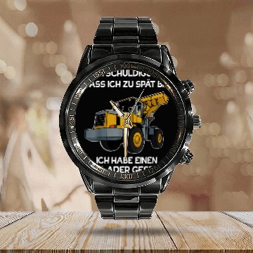 Discover Wheel loader construction site building worker 71 Zip Calendar Steel Band Watch