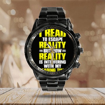 Discover Reading Book Lover Mom Reality Interfering my Reading Time Baseball Tees Calendar Steel Band Watch