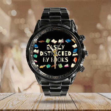 Discover EASILY DISTRACTED BY BOOKS Funny Book Lover Reading Calendar Steel Band Watch