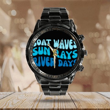 Discover Cute Summer Vacation Sunset Boat Waves Sun Rays River Days Baseball Tees Calendar Steel Band Watch