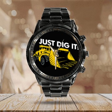 Discover Wheel loader road builder construction worker bulldozer Zip Calendar Steel Band Watch