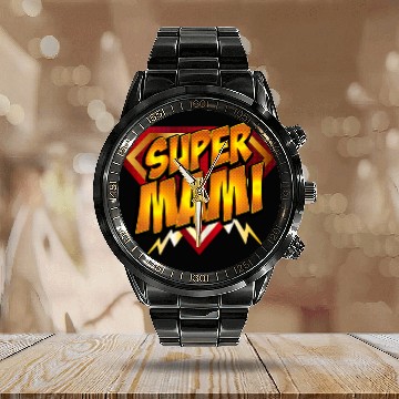 Discover Super Mami Superhero Mom Comic Book Women Baseball Tees Calendar Steel Band Watch