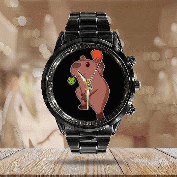 Discover Cute Kawaii capybaras Playing Pickleball Zip Calendar Steel Band Watch