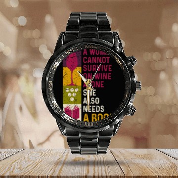 Discover Book Reader Wines Drinking Lover For Bookworm Women Calendar Steel Band Watch