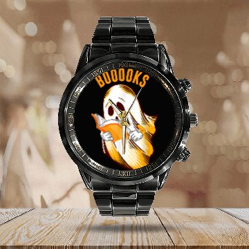 Discover Cute Teacher Halloween Booooks ghosts Reading Calendar Steel Band Watch