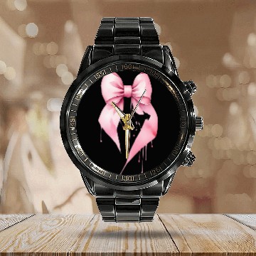 Discover Coquette Pink Bow Dainty Aesthetic Calendar Steel Band Watch