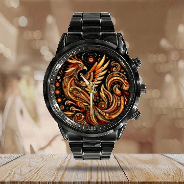Discover Cool Phoenix Bird Symbol In Ethnic Art Style Christmas Calendar Steel Band Watch