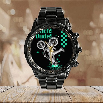 Discover Ouch Dude BMX Gone Wrong Face Calendar Steel Band Watch