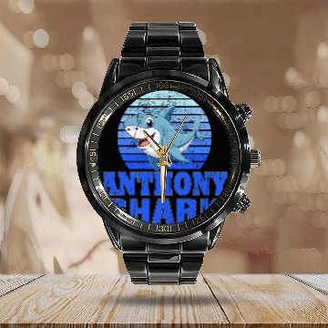 Discover ANTHONY Shark Family Reunion Squad First Last Name Calendar Steel Band Watch
