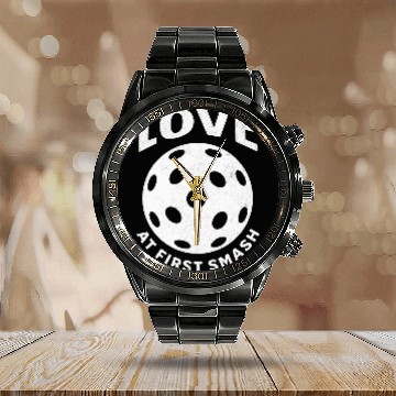 Discover Funny Pickleball Pun Love At First Smash Baseball Tees Calendar Steel Band Watch