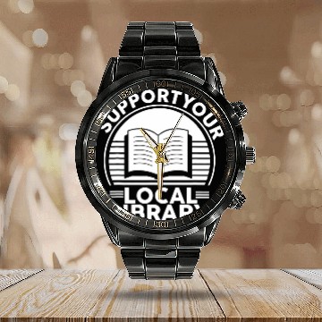 Discover Support Your Local Library Book Lovers Zip Calendar Steel Band Watch